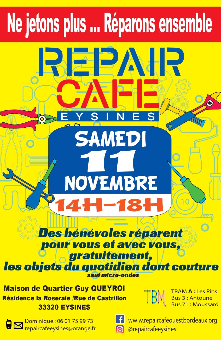Atelier réparation – 11 novembre à la maison de quartier Guy Queyroi – EYSINES